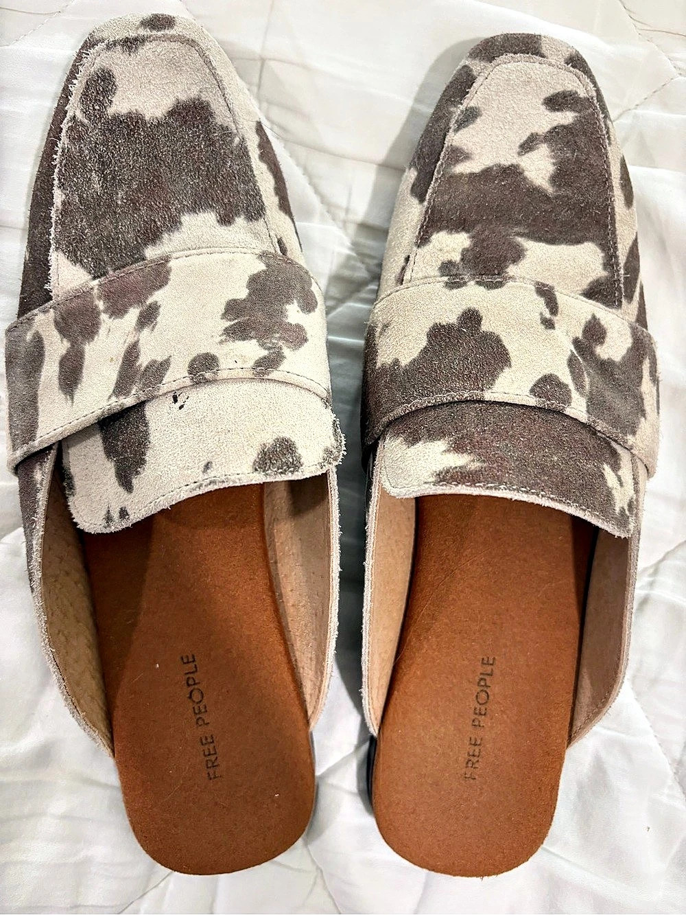 Free People Phoebe Mule Women's Cow Print Mules Brown & Cream